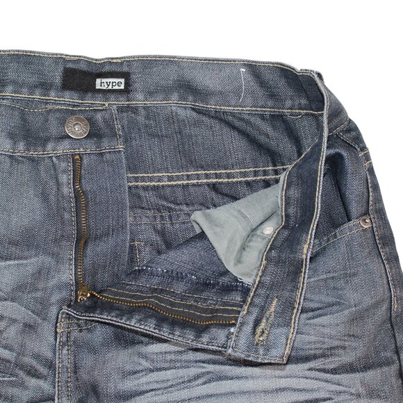 Hype Mens Sz 32 X 32 Medium Wash Denim Blue Jeans Straight Leg Decorated Pockets - Picture 13 of 15